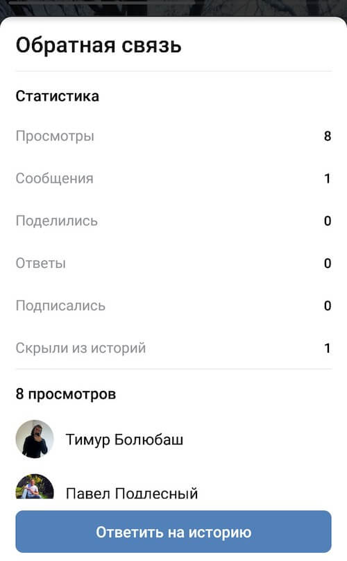 Статистика историй сообщества ВКонтакте
